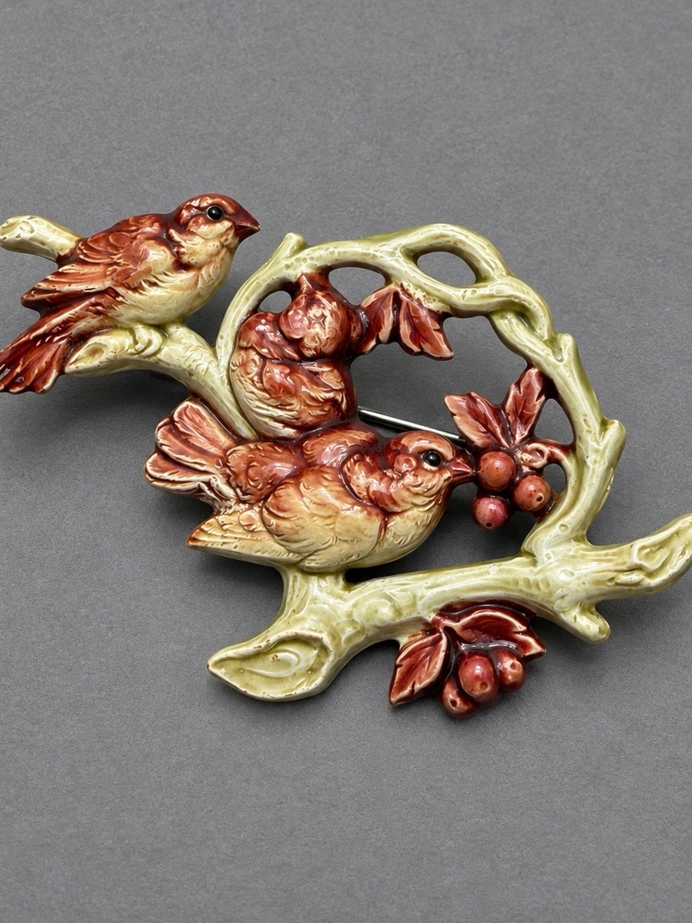 Vintage Enamel Birds brooch #cz310